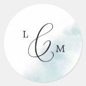水彩洗浄 |ブルー結婚の封筒用シール ラウンドシール (正面)