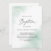 水彩洗浄 |緑のバプテスマ 招待状 (正面/裏面)