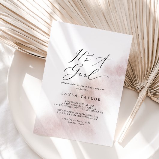 水彩洗浄 |赤面女の子の赤ちゃんシャワー 招待状