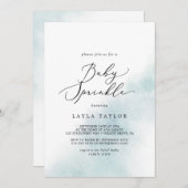 水彩洗浄 |青いベビー散布 招待状 (正面/裏面)