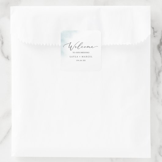 水彩洗浄 |青結婚の歓迎 スクエアシール (バッグ)