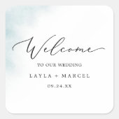 水彩洗浄 |青結婚の歓迎 スクエアシール (正面)