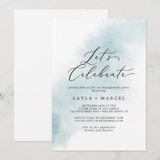 水彩洗浄 | Blue 祝 Let's 招待状 (正面/裏面)