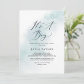 水彩洗浄 | Blue It's A Boy Baby Shower 招待状 (スタンド正面)