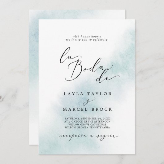 水彩洗浄 | Blue La Boda 結婚 De's 招待状 (正面/裏面)
