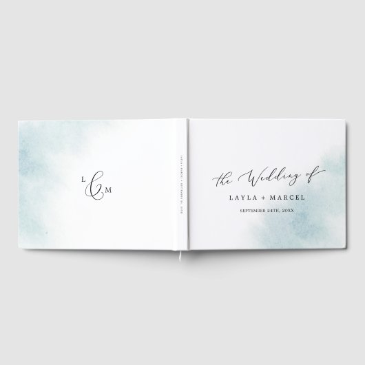 水彩洗浄 | Blue Monogram Back 結婚's ゲストブック (全面)