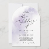 水彩洗紫色优雅波西米亚拱门婚礼 招待状 (正面)