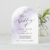 水彩洗紫色优雅波西米亚拱门婚礼 招待状 (スタンド正面)