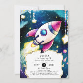 水彩流星ロケット誕生日 招待状 (正面)