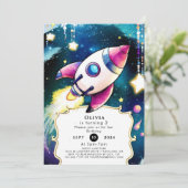 水彩流星ロケット誕生日 招待状 (スタンド正面)