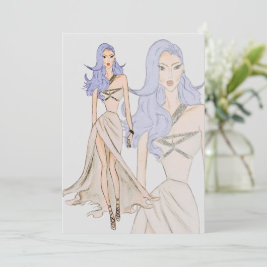 水彩流行オートクチュールファッション表示 招待状 (スタンド正面)