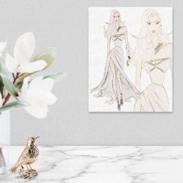 水彩流行ファッションモデル キャンバスプリント