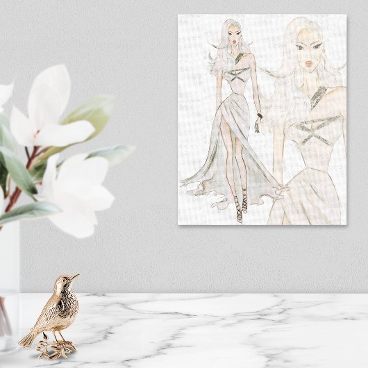 水彩流行ファッションモデル キャンバスプリント