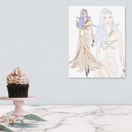 水彩流行ファッションモデル キャンバスプリント