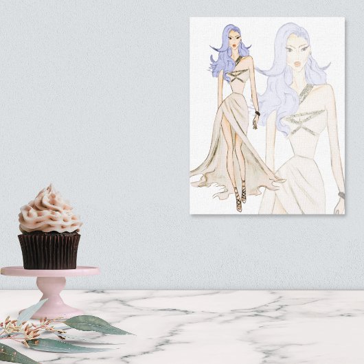 水彩流行ファッションモデル キャンバスプリント