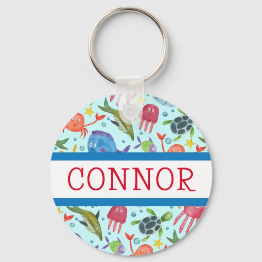 水彩海のクリーチャーパーソナライズされたバックパックラベル キーホルダー (正面)