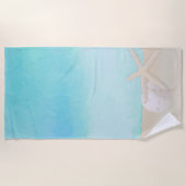水彩海のヒトデと砂ドル ビーチタオル (正面)