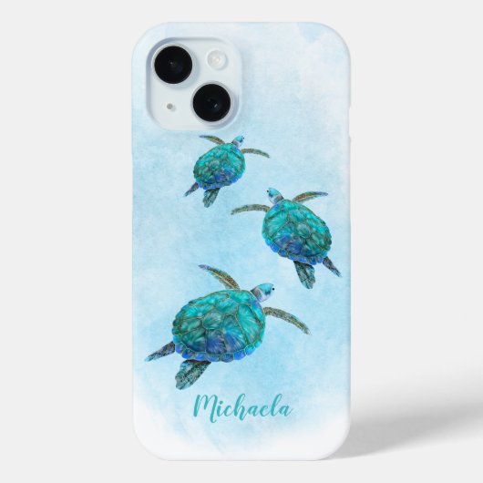 水彩海ウミガメ名前をカスタムする Case-Mate iPhoneケース (裏面)