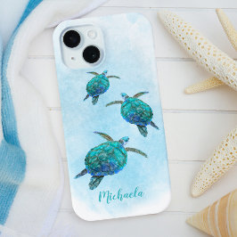 水彩海ウミガメ名前をカスタムする iPhone 15ケース