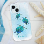 水彩海ウミガメ名前をカスタムする iPhone 15ケース