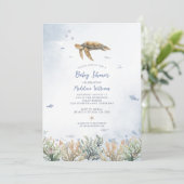 水彩海ウミガメ赤ちゃんシャワー 招待状 (スタンド正面)