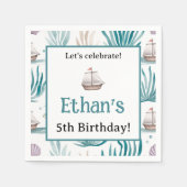 水彩海キッズ航海の誕生日 スタンダードカクテルナプキン (正面)