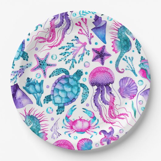 水彩海クリージャーズザシーズ誕生日 ペーパープレート (正面)