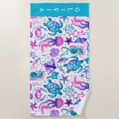 水彩海クリーチャー ビーチタオル (正面)