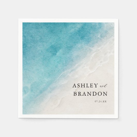 水彩海サマーブルービーチ結婚式 スタンダードカクテルナプキン (正面)