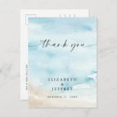 水彩海シーサマービーチサンキューカード インビテーションポストカード (正面/裏面)
