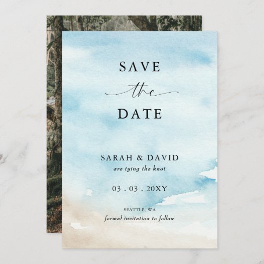 水彩海シーサマービーチ写真 セーブザデート (正面/裏面)