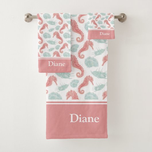 水彩海シーシェルパターン（名前はピンク） バスタオルセット (インサイチュ)