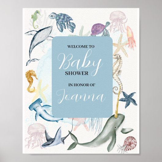 水彩海テーマベビーシャワー歓迎 ポスター (正面)