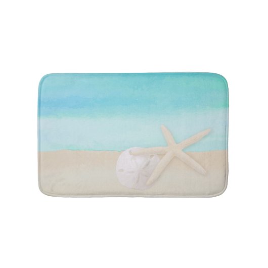 水彩海ヒトデと砂ドル バスマット (正面)