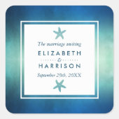 水彩海ヒトデビーチ結婚式のお気に入り スクエアシール (正面)