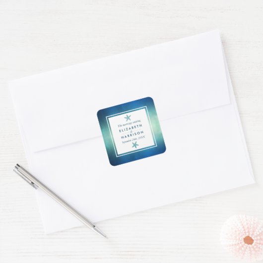 水彩海ヒトデビーチ結婚式のお気に入り スクエアシール (封筒)