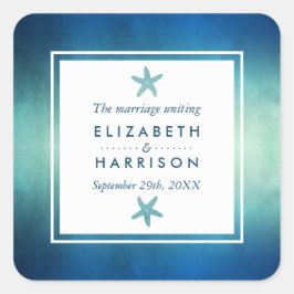 水彩海ヒトデビーチ結婚式のお気に入り スクエアシール