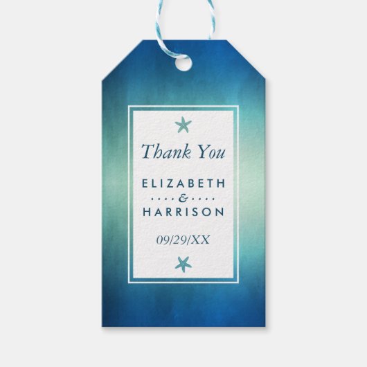 水彩海ヒトデビーチ結婚式有難う ギフトタグ (正面)