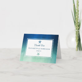 水彩海ヒトデビーチ結婚式有難う サンキューカード