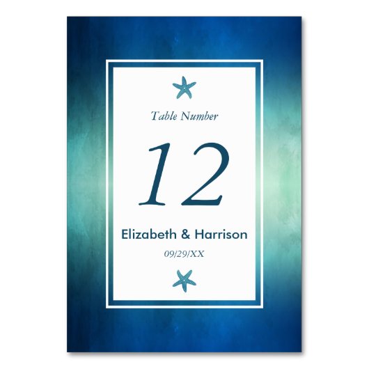 水彩海ヒトデビーチ結婚式番号 テーブルナンバー (正面)