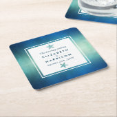 水彩海ヒトデビーチ結婚式 スクエアペーパーコースター (アングル)