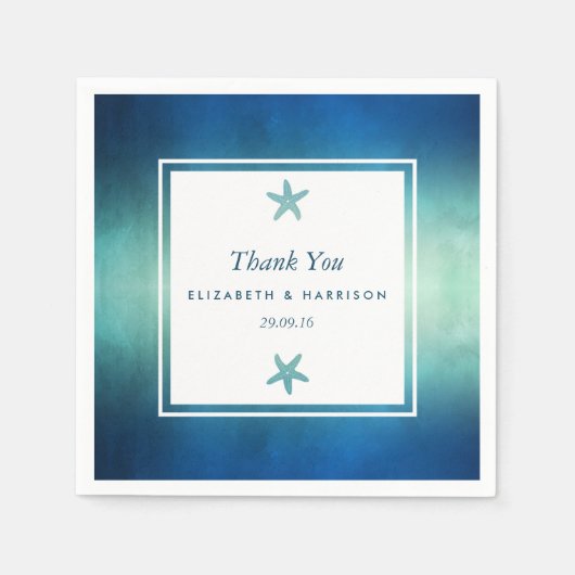 水彩海ヒトデビーチ結婚式 スタンダードカクテルナプキン (正面)