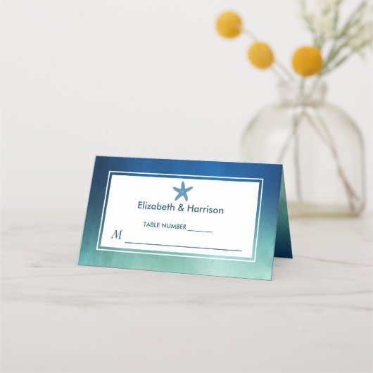 水彩海ヒトデビーチ結婚式 プレイスカード (正面)