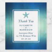 水彩海ヒトデビーチ結婚式 ワインラベル (シングルラベル)