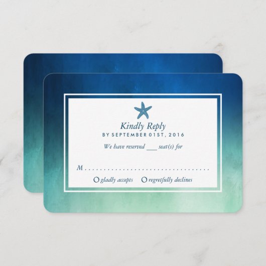 水彩海ヒトデビーチ結婚式 出欠カード (正面/裏面)