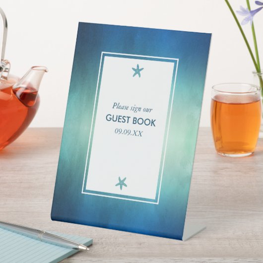 水彩海ヒトデビーチ結婚式 台座サイン (インサイチュ)