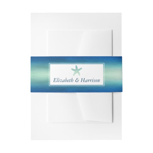 水彩海ヒトデビーチ結婚式 招待状ベリーバンド (正面例)