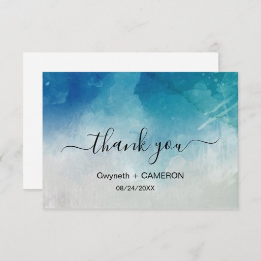 水彩海ビーチサマー結婚ズ サンキューカード (正面/裏面)