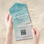 水彩海ビーチモダン夏結婚の写真 オールインワン招待状