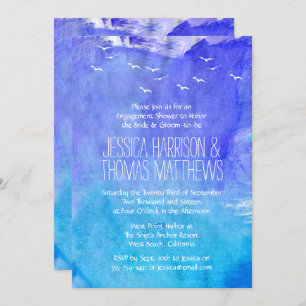 水彩海ビーチ婚約シャワーまたはパーティー 招待状